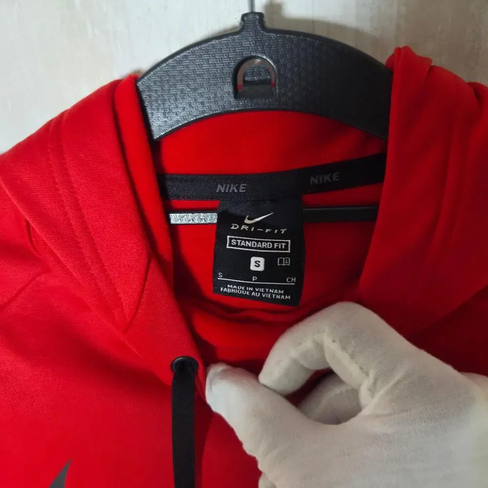 Nike Hoodie Mens Small Red Dri-FIT Fleece Pullover Sweatshirt Swoosh Logo